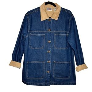 Vintage 90s Bill Blass Denim Barn Jacket Chore Coat Corduroy Collar USA Large